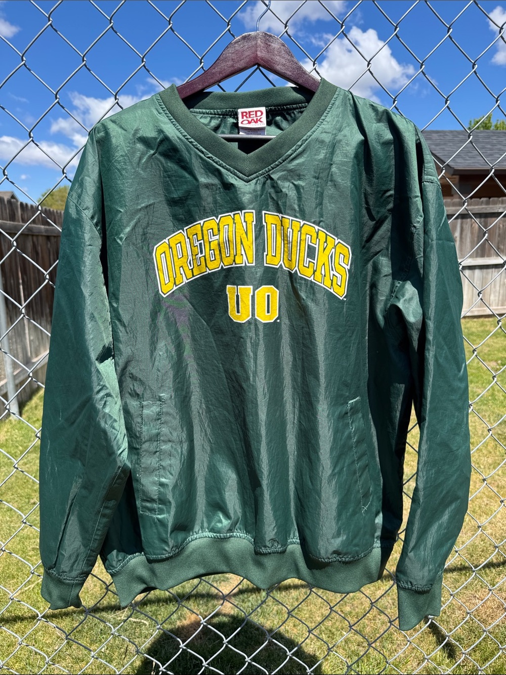 Red Oak Oregon Ducks Green Pullover Windbreaker Jacket